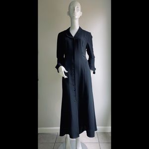 Leslie Fay Vintage Black Long Sleeve Button Shirt Down Dress 12P